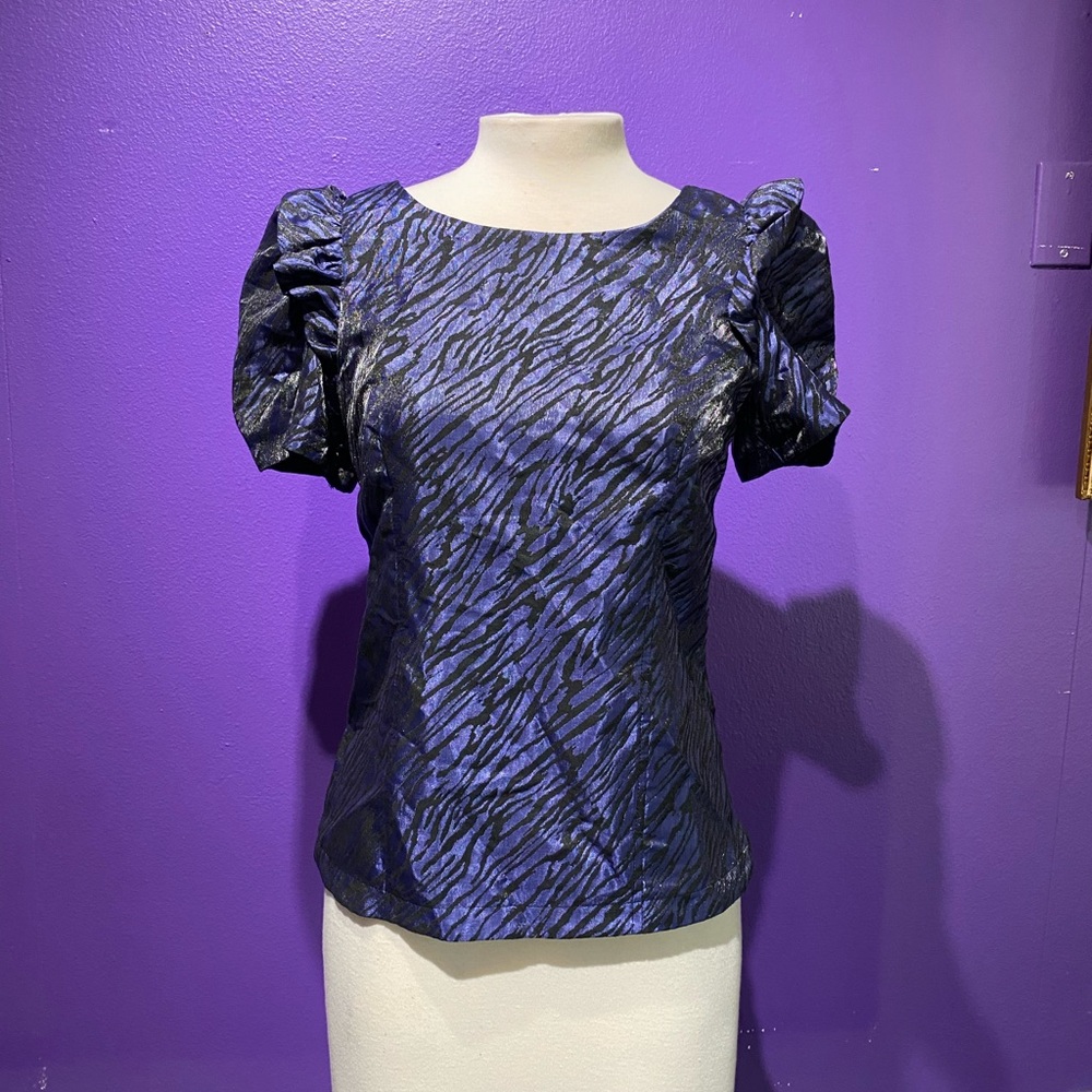 Topshop Blue and Black Patterned Blouse